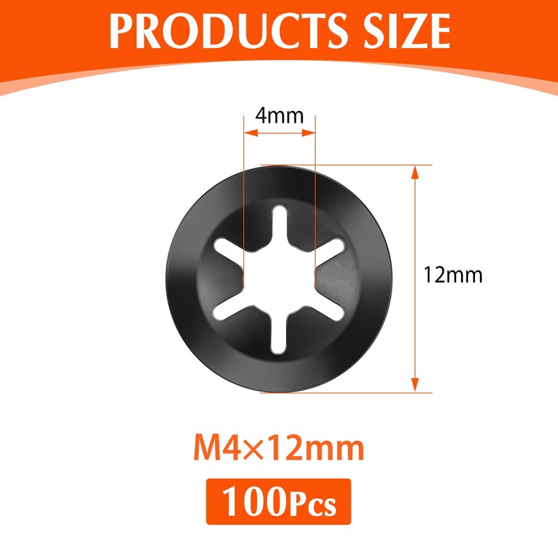 Jeboler Pack of 100 M4 Locking Washers, Clamping Discs Starlock