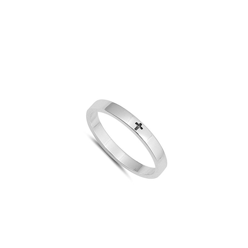 Simple Little Engraved Cross Stackable Ring .925 Sterling Silver Band