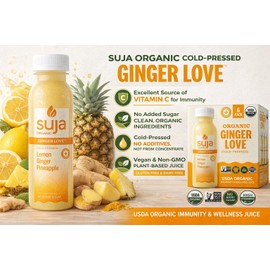 Suja Organic Cold-Pressed Ginger Love,Lemon , Ginger, Pineapple,No Added Sugar, Fruit Juice with No Additives, Excellent Source of Vitamin C for Immunity Support, Vegan, Plant-Based & USDA Certified 6 Bottles (10.5 Fl Oz)