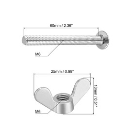 sourcing map M6 Wing Nuts Butterfly Nut Silver Tone 10pcs and M6x60mm Hex Socket Head Screws Furniture Bolts 10pcs