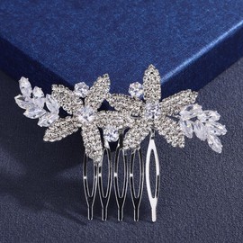 Missgrace Silver Sparkling Floral Bride Wedding Hair Comb Rhinestone Crystal Bridal Headpiece Hair Accessories for Women
