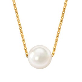 Charmsy Pearl Necklace for Women | 14K Gold-Plated Cable Chain with Single Pearl Necklace Pendant Gift for Her, Wife, Mother | Size 20 Inch, Brass, No Gemstone