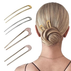 EIYVPRA Pack of 4 French Hair Pins Metal for Thick Hair, U Shaped Hair Pins Hair Sticks Hair Forks for All Hair Types of Women and Girls Styling Hair Accessories