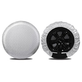 MOONET Tire Covers for RV Wheel (2 Pack Silver), Oxford Waterproof UV Sun Protectors for Motorhome Boat Trailer Camper Van SUV, D99cm x H28cm for Diameter 36"-39"