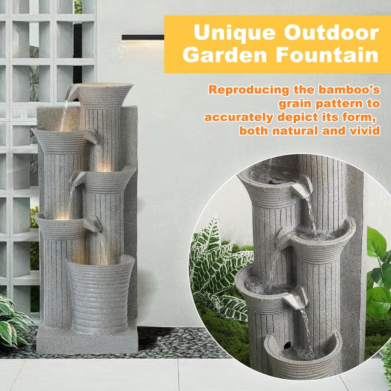 5-Tier Cascading Outdoor Water Fountain with LED Lights