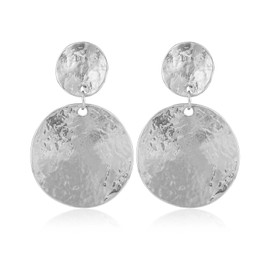 Women's Clip-On Earrings Round Dis Hammered Lightweight Statement Clip Earrings Non-Pierced Silver Clip On Dangle Earrings