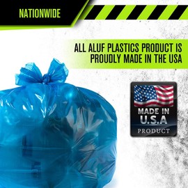 Aluf Plastics Heavy Duty 55 Gallon Blue Trash Bags - (Value 50 Pack) - 1.5 MIL equivalent Industrial Strength Plastic 35" x 55" for 50-55 Gal Cans - Fits Toter, Rubbermaid Brute, Carlislie Bronco etc.