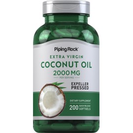 Piping Rock Coconut Oil for Skin and Hair | 2000mg Softgel Capsules | 200 Count | Expeller Pressed | Extra Virgin | Non-GMO, Gluten Free Supplement
