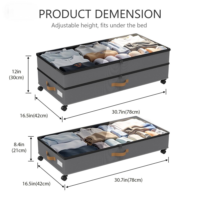 Under Bed Storage with Wheels 2-Pack, 75L XXL Under the