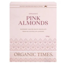 Organic Times Organic Pink Raspberry Dusted White Choc Almonds 130g