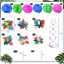 EEEKit Hawaiian Birthday Party Supplies, Tropical Bird Hanging Swirl, Foil Streamer Ceiling Decor for Summer Beach Pool