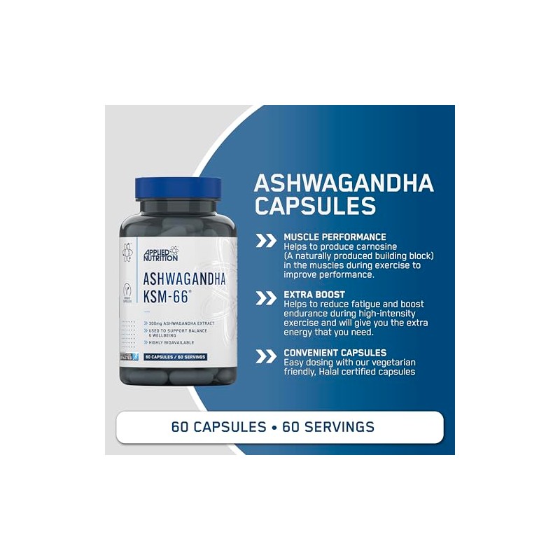 Applied Nutrition Ashwagandha KSM-66 - Premium Ashwagandha Herbal Supplement for