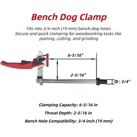 2 Pack Bench Dog Clamp, Quick Release Ratcheting Woodworking Bench Vise, Adjustable MFT Table Workbench Dog Hole Clamps 3/4 Inch Hold Down Clamp for Woodworking