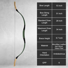 AF Archery Fiberglass Recurve Bow, 53" Traditional Horse Bow, Mounted Archery and Precision Shooting,Suitable for Entry Into Adults Youth Beginners Enthusiasts and Hunting, 20-60 lbs (25LBS)
