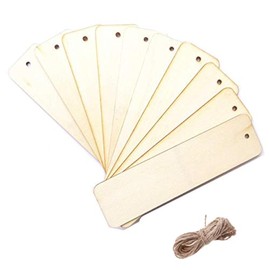 WINVIN 20 Pcs Wooden Tags with Holes,Rectangle Shape Wood Crafts DIY,Blank Hanging Gift Come with 11.48 FT Ropes,Wedding Birthday Xmas Party Decoration Making Ornaments
