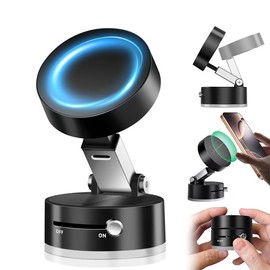 Vacuum Suction Magnetic Phone Holder & Selfie Stick for Cellphones - Multi-Use Folding Stand in Car, Kitchen & Office with Multicolor Features - color: Black