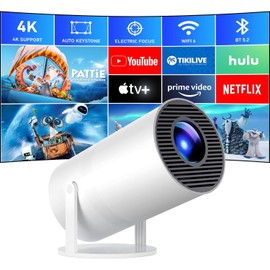 Cozioz Portable Mini Projector – Supports 4K and 1080P, Features Android System, WiFi 6, Bluetooth, Automatic Keystone Correction, 180° Rotatable Design for Outdoor Movie Viewing from Phones