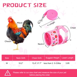 Frienda Frienda 2 Pcs Adjustable Chicken Harness and Leash Set Spring Summer Comfortable Elastic Hen Vest Breathable Harness for Hens Duck Goose Pet Training Walking Supplies(Pineapple, Strawberry,Medium)