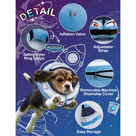 Docuwee Dog Cone Collar, Inflatable Neck Donut After Surgery for Large Medium Small Dogs and Cats, Soft Dog Cone Alternative, Protective Recovery E Collar Stop Licking, Astronauts, XL