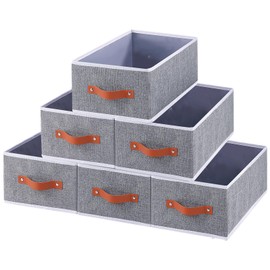 OUTBROS Storage Bins, Foldable Storage Baskets for Organizing,Fabric Storage Boxes With Handles,For bedrooms, living rooms, Shelves,Grey,15x6.1x5.1in,6-Pack