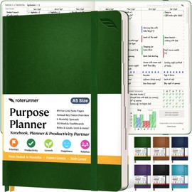 Roterunner Purpose Planner Notebook A5 5.8”x8.3” Undated Daily Planner 2024-2025 Daily Weekly and Monthly Productivity Goal Setting Tool for Work Home ADHD Planner for Adults Self Care Journal (Green