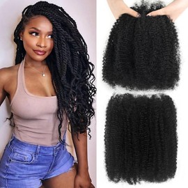 Afro Kinkys Bulk Human Hair 20 Inch Afro Kinky-curly Human Hair Bulk for Twist Dreadlock Extensions Repair Locs and Braids 1Bundle (Natural Black, 20inch)