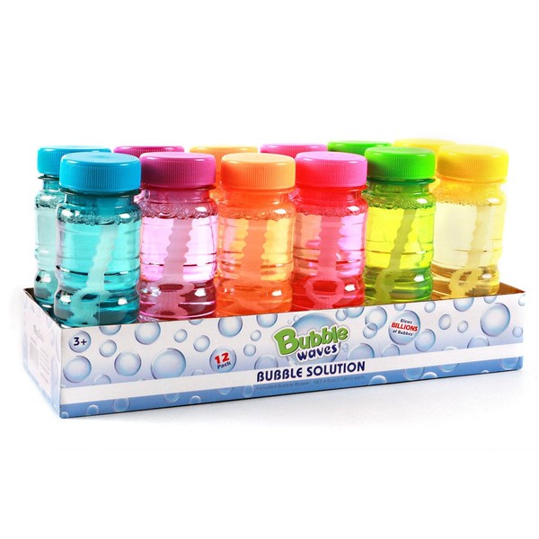 Big Bubble Bottle 12 Pack - 4oz Blow Bubbles Solution Novelty Summer Toy - Activity Party Favor Assorted Colors Set
