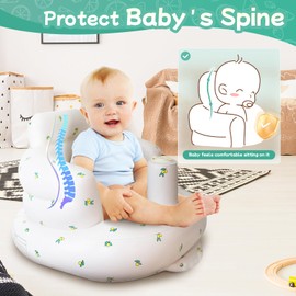 HAOBAOBEI Baby Inflatable Seat, Baby Floor Seats for Babies Sitting Up, 3-36 Months, Blow Up Portable Baby Sofa Chair with Built in Air Pump (Olive Flower Yellow)