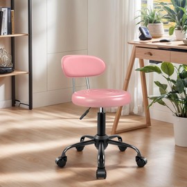 WKWKER Rolling Stool with Wheels Swivel Stool with Back Height Adjustable Chair Ideal for SPA Salon Home Office Drafting Work (Pink)