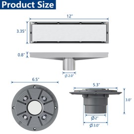Neodrain 12-Inch Brushed Linear Shower Drain, 2-in-1 Flat & Tile Insert Cover, Stainless Steel Linear Drain, Brushed Rectangle Shower Floor Drain with Hair Strainer, Shower Drain Base