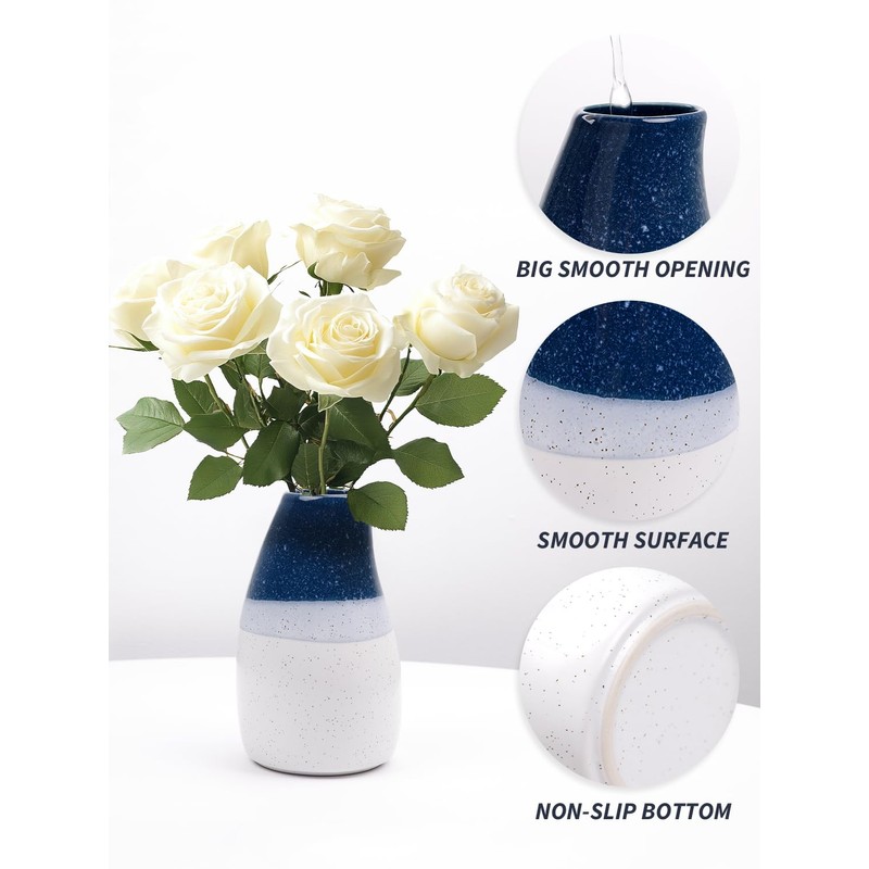 KERMANDO Ceramic Vase – 5.9” Tall Handmade Blue and White
