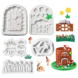 Growtail 5pcs Enchanted Vintage Fairy Garden Silicone Molds,Fairy Molds Silicone Home Door Mushroom Chocolate Fondant Molds for Polymer Clay Craft Air Dry