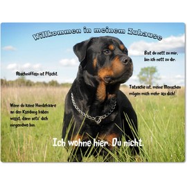 Merchandise for Fans Tin Sign / Warning Sign / Door Sign Aluminium 15 x 20 cm Welcome to My Home Motif Rottweiler Standing in the Grass 02