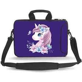 14 15 15.4 15.6 inch Messenger Bag Carrying Case Sleeve with Handle Accessory Pocket Fits 14 to 15-Inch Laptops/Notebook/Ebooks/Kids Tablet/Pad(Purple Unicorn)