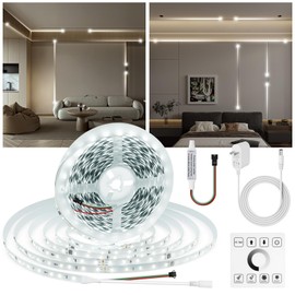 HOUHUI White LED Strip Lights 65.6Ft, 6500K White Running Water Flowing LED Light Strip with Touch Panel Wireless Control,28 Modes,Dimmable LED Tape Lights for Bedroom Living Room Home Party DIY Decor