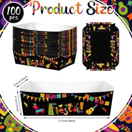 100 Pieces Fiesta Snack Trays Mexican Paper Food Trays Disposable Cinco De Mayo Nacho Hot Dog Taco Popcorn Holder Trays for Day of the Dead Mexican Taco Themed Party