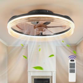 Bekada Low Profile LED Ceiling Fan with Light Fixture, 20inch Farmhouse Small Ceiling Fan Light Flush Mount, 3000K-6000K Dimmable, Quiet 6 Speeds Black Modern Ceiling Fans for Indoor Bedroom, Kitchen