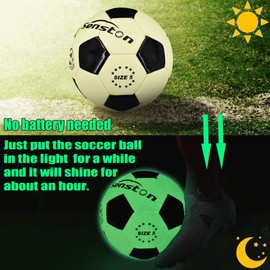 Senston Glow in The Dark Soccer Ball, Glowing Leather Soccer Ball -Gift for Men, Women Indoor Outdoor Night Soccer Ball Size 5 with Pump