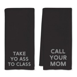 JFFTLL Funny Call Your Mom Black Kitchen Towels, College Student Gifts Dish Tea Towels for Kitchen Decor, College Gifts for Girls Boys Freshmen Decorative Hand Towel, 16x24 Inch Set of 2
