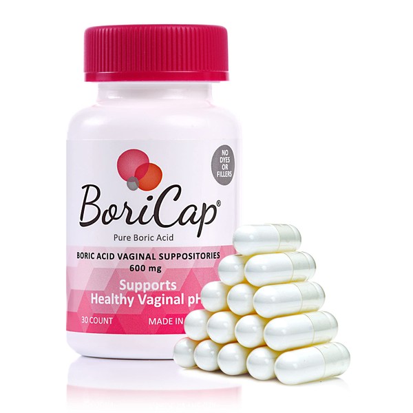BoriCap Boric Acid Suppositories Contain Only Boric Acid, Gelatin Capsule, Helps Maintain Vaginal Health, Easy to Insert, Made in The USA, 30 Capsules