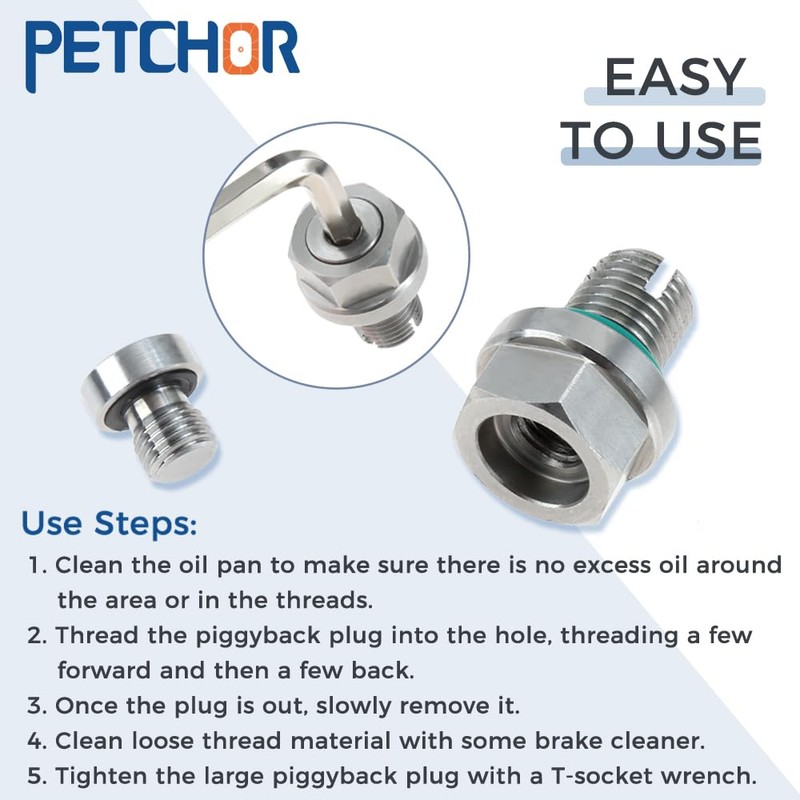 PETCHOR M12.1-1.5 x 15mm Oversize Piggyback Oil Drain Plug, Stainless