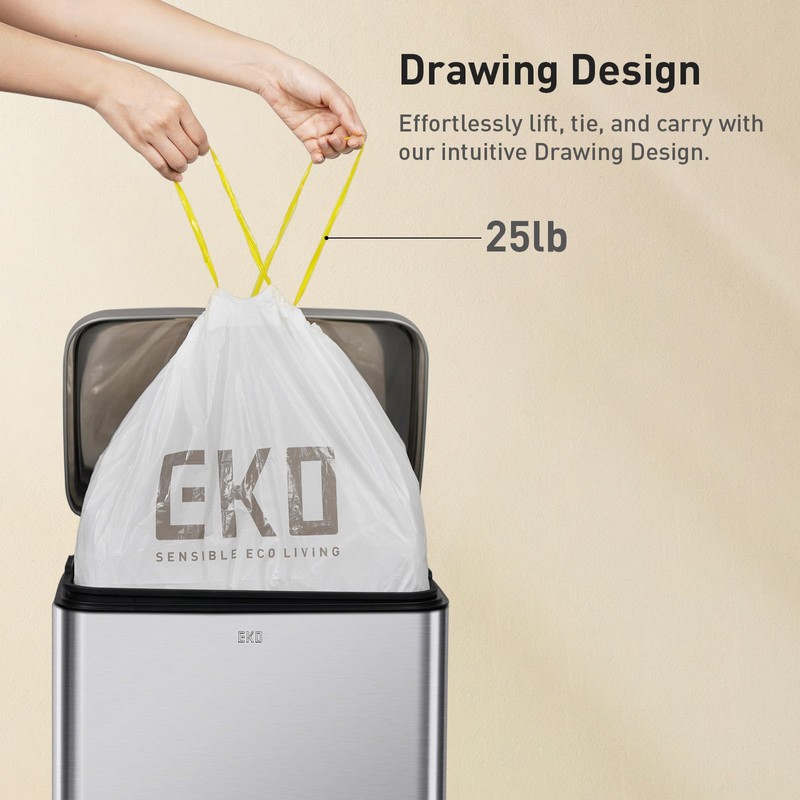 EKO 8 Gallon / 30.3 Liter, 60 Count Drawstring Trash