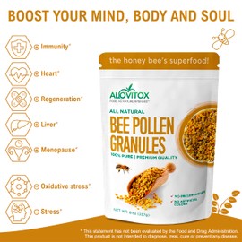 Alovitox Bee Pollen Granules 8 Oz | 100% Pure, Organic Bee Pollen for Bearded Dragons | Superfood Packed Bee Pollen Organic with Antioxidant, Protein, Vitamin & More | Nutritional Yeast & Gluten Free