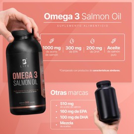 B Life Omega 3 Aceite de Salmón Puro – 360 Cápsulas de 1000 mg | Alto en EPA y DHA | Suplemento Natural para Corazón, Cerebro y Articulaciones