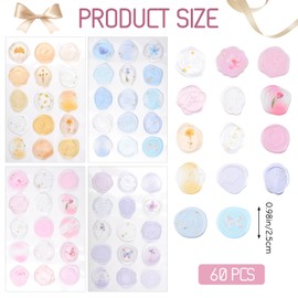 URROMA Wax Seal Stickers，60 Pcs Transparent Acrylic Blue Purple Romantic Gradient Seal Stickers for Envelopes, Scrapbooking, Greeting Cards, DIY Decoration Wedding Party Invitations