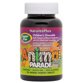 Nature's Plus Animal Parade Sugar-Free Multivitamin Chewables with Vitamin D3 & Whole Food Ingredients, 90 Chewable Tablets, 90 Chewable Tablets / Cherry, Orange and Grape