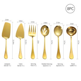 Gold Serving Utensils,8 Pcs Stainless Steel Serving Set with Serving Spoons,Serving Fork,Soup Ladle,Lasagna Server,Pie Server,Polished Serving Utensil Set for Buffet Parties Home,Dishwasher Safe