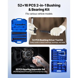 VEVOR Bearing Press Kit, 52+16 Pcs, 2 in 1 Bushing Driver Tool & Bearing Press Kit, Race and Seal Driver Set with 49 Bushings, 10 Collets, Slide Hammer, Heavy Duty Removal Installation Set with Case