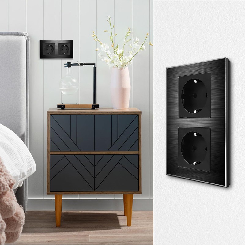 CNBINGO Aluminium Schuko Socket Flush-Mounted, Protective Contact Installation Wall Socket