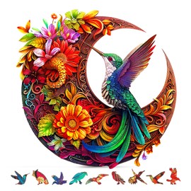 Unique Wooden Puzzles for Adults, Hummingbird Puzzle 500 Pieces 16.9" x 16.9", Animal Shaped Wood Puzzles Adult Brain Teasers, Wooden Jigsaw Puzzles, Family Games for Kids and Adults